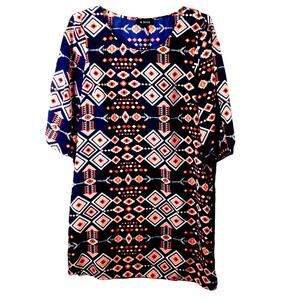 A. Byer Southwestern Print Slit Sleeve Shift Dress Boho